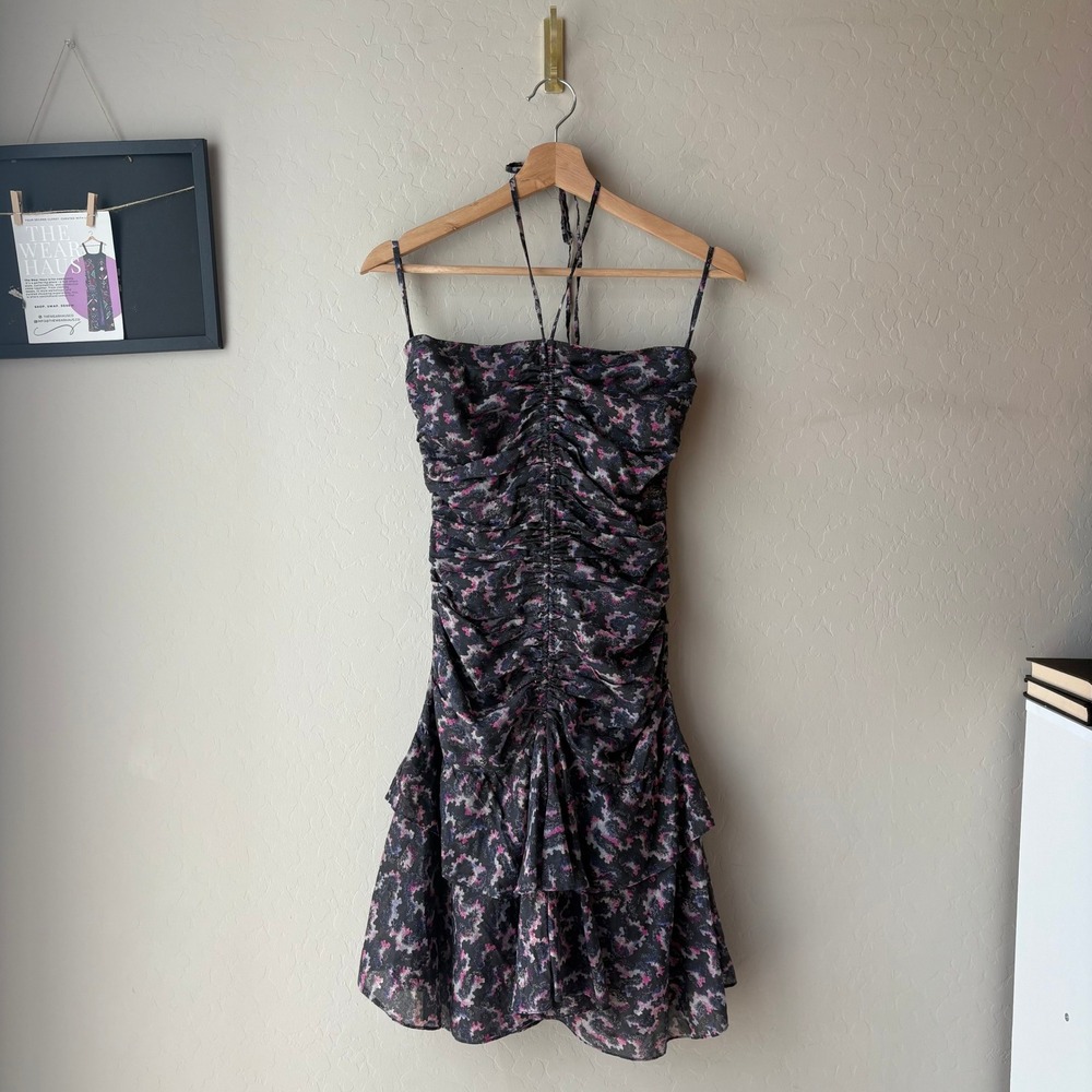 ISABEL MARANT Strapless Ruched Mini Dress in Black and Pink - Picture 2 of 9